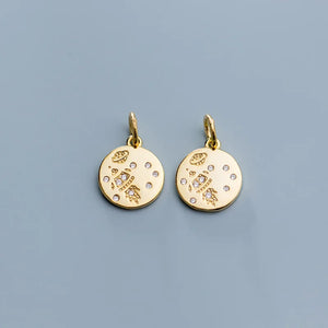 925 Sterling Silver Crystal 10MM Round Coin Charms Pendants
