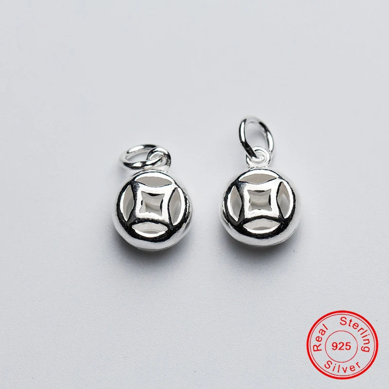 925 Sterling Silver Round Hollow Ancient Coin Pendant Charms