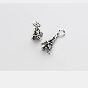 Vintage 925 Silver Eiffel Tower Women DIY Charm Bracelet Necklace