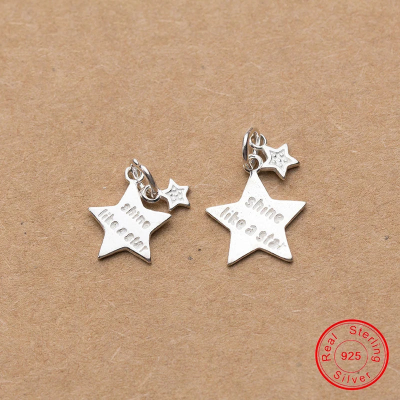 925 Sterling Silver Double Stars Charms for Bracelet Making