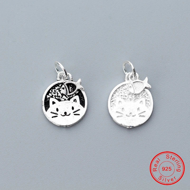Adorable Kitty & Fish Charms 925 Silver Pendant Making