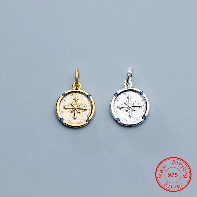 925 Sterling Silver 10MM Coin Rhinestone Charms for Necklace Bracelet