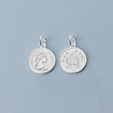 925 Sterling Silver Queen Coin Dangle Charms for Necklaces Pendant