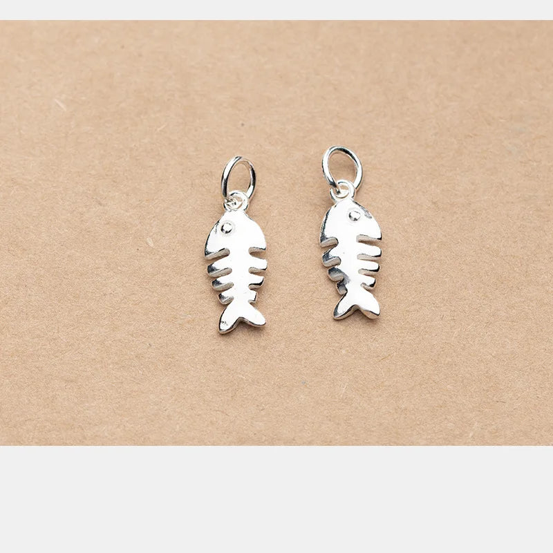 925 Sterling Silver Fish Bone Charms for Bracelet Jewelry Making Women Gift