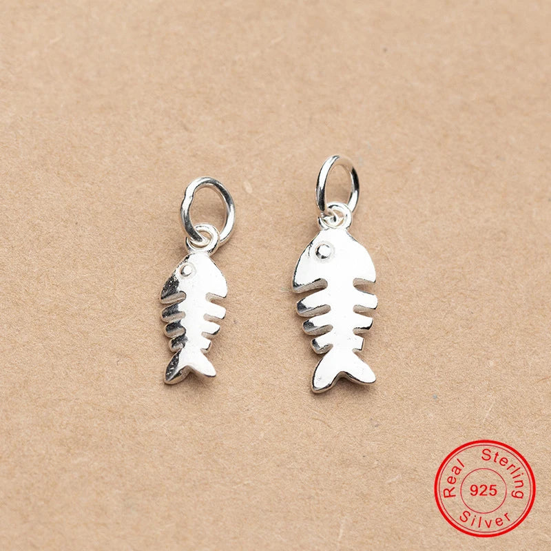 925 Sterling Silver Fish Bone Charms for Bracelet Jewelry Making Women Gift