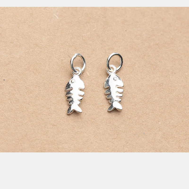 925 Sterling Silver Fish Bone Charms for Bracelet Jewelry Making Women Gift