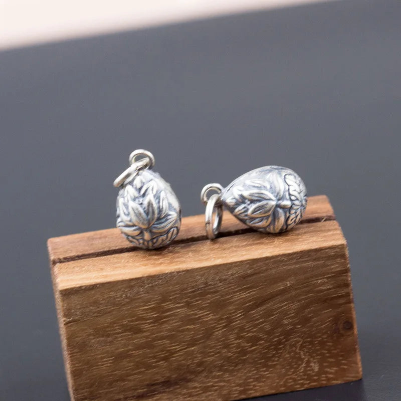Vintage 925 Sterling Silver Thai Silver Flower Engraved Seed Bell Charms