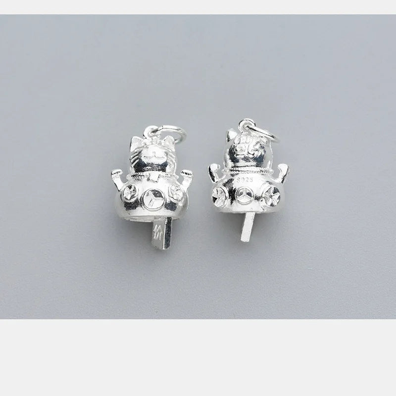 Vintage 925 Silver Lucky Cat Charms for DIY Jewelry