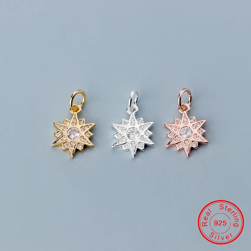 925 Silver Hexagram Zircon Charms Pendants for DIY Necklace Bracelet