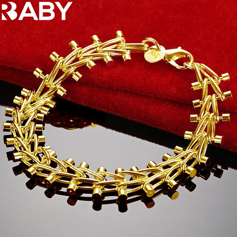 URBABY 24K Double Row Beads Chain Bracelet Women Men Jewelry