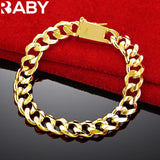 URBABY 24K Solid 10MM Men's Bracelet Chain Wedding Party Jewelry Gift