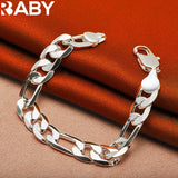 URBABY 925 Silver Bracelet 12MM Chain European Charm Party Jewelry Gift