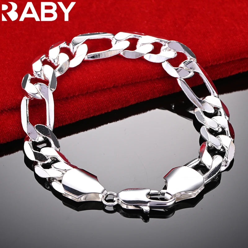 URBABY 925 Silver Bracelet 12MM Chain European Charm Party Jewelry Gift