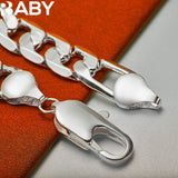URBABY 925 Silver Bracelet 12MM Chain European Charm Party Jewelry Gift