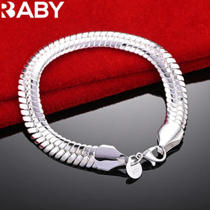 URBABY 925 Silver Bracelet 10MM Snake Bone Chain High-Quality Jewelry Gift