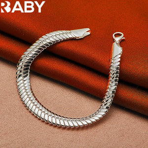 URBABY 925 Silver Bracelet 10MM Snake Bone Chain High-Quality Jewelry Gift