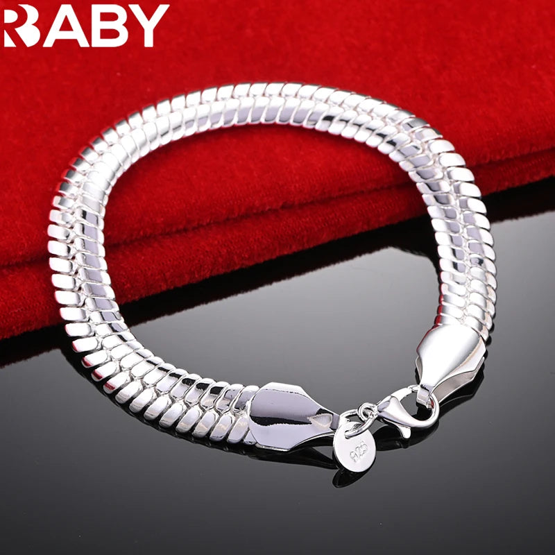 URBABY 925 Silver Bracelet 10MM Snake Bone Chain High-Quality Jewelry Gift