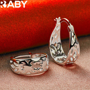 925 Silver Geometric Hoop Earrings for Women Wedding Party Charm Jewelry Gift