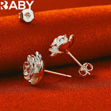 925 Sterling Silver Flower Rose Earrings For Women Stud Wedding