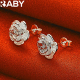 925 Sterling Silver Flower Rose Earrings For Women Stud Wedding