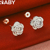 925 Sterling Silver Flower Rose Earrings For Women Stud Wedding