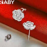 925 Sterling Silver Flower Rose Earrings For Women Stud Wedding
