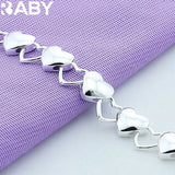 925 Silver Heart Bracelet Earrings Set Women Wedding Jewelry Gift
