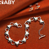 925 Silver Heart Bracelet Earrings Set Women Wedding Jewelry Gift