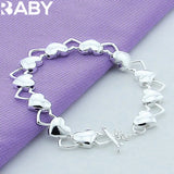 925 Silver Heart Bracelet Earrings Set Women Wedding Jewelry Gift