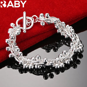 925 Silver Grape Beads Bracelet Chain Lady Wedding Party Jewelry Gift