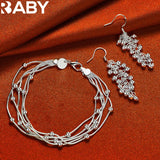 URBABY 925 Silver Grape Beads Bracelet Earrings Set