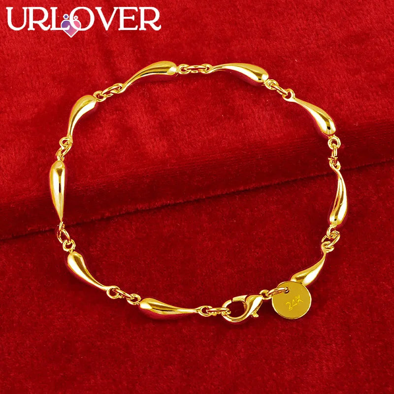 24K Water Droplet Link Chain Bracelet For Woman Engagement Jewelry Gift