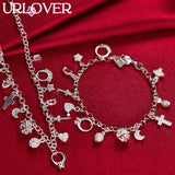 925 Sterling Silver Cross/Lock/Moon Pendant Set Jewelry