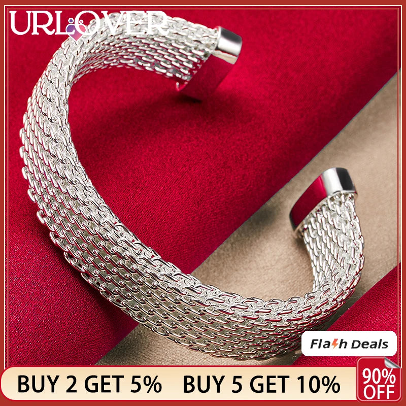925 Silver Bangle Women 10mm Wide Mesh Opening Bangles