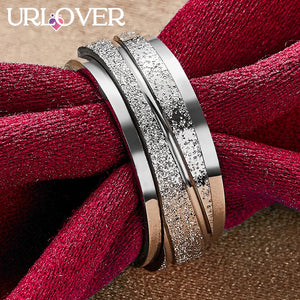 925 Silver Rotatable Ring Frosted Party Wedding Jewelry