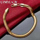 24K Flat Snake Chain Bracelet Men Wedding Party Gift Jewelry