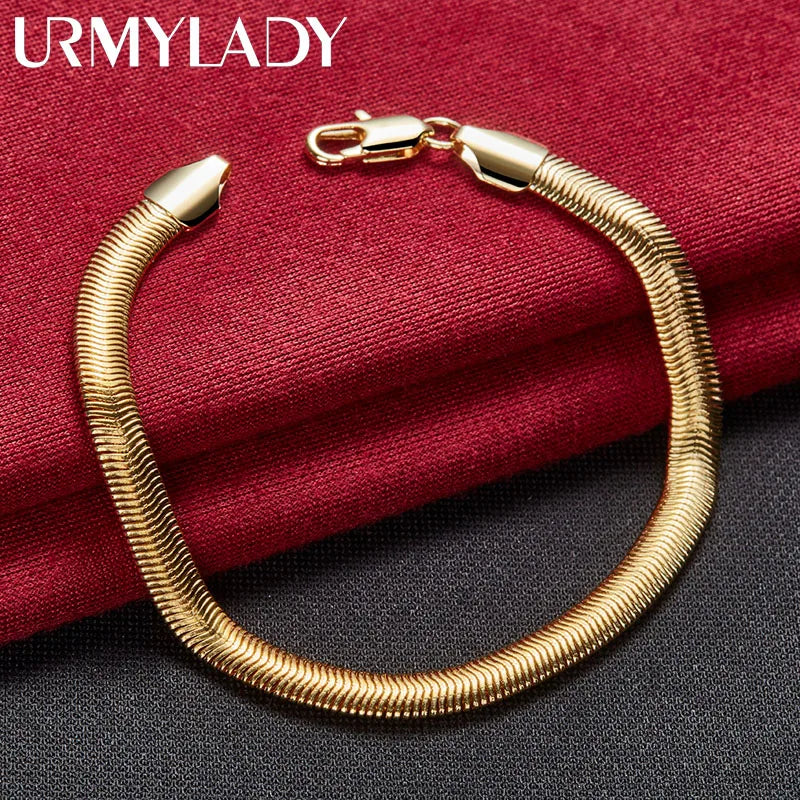 24K Flat Snake Chain Bracelet Men Wedding Party Gift Jewelry