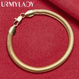 24K Flat Snake Chain Bracelet Men Wedding Party Gift Jewelry