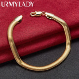 24K Flat Snake Chain Bracelet Men Wedding Party Gift Jewelry