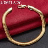 24K Flat Snake Chain Bracelet Men Wedding Party Gift Jewelry