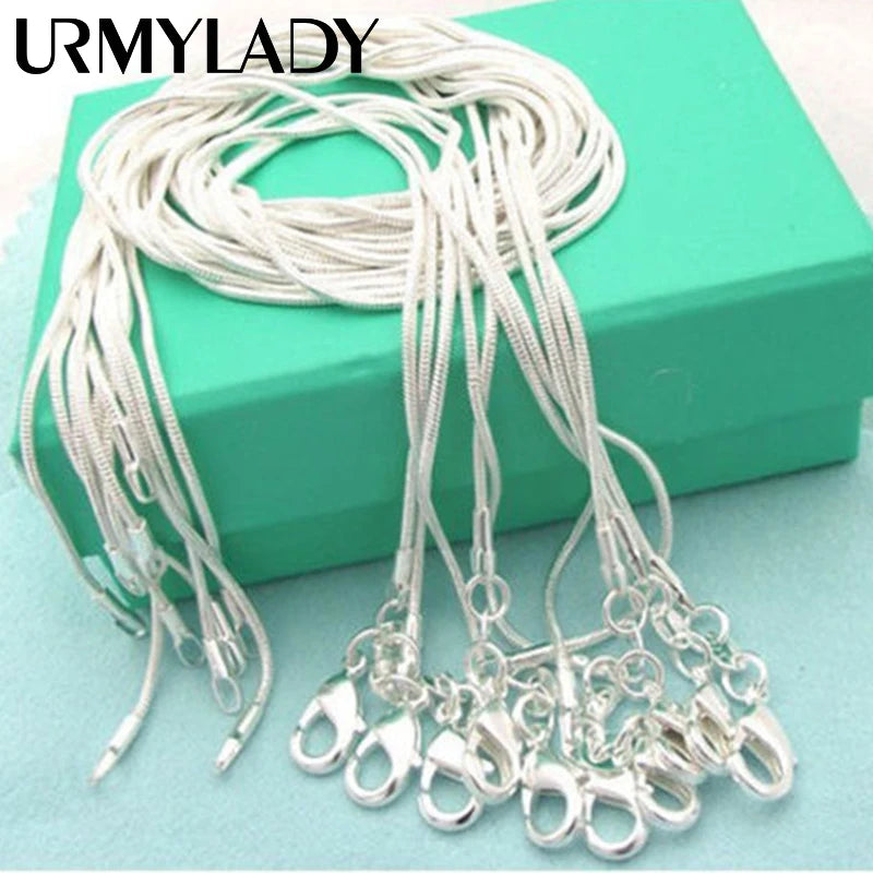 925 Silver 5pcs/Lot 1MM Snake Chain Necklace for Women Men
