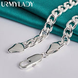 925 Silver 10MM Side Chain Necklace Men Women Charm Jewelry