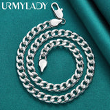 925 Silver 10MM Side Chain Necklace Men Women Charm Jewelry