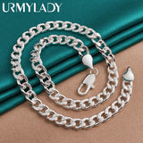 925 Silver 10MM Side Chain Necklace Men Women Charm Jewelry