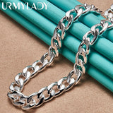 925 Silver 10MM Side Chain Necklace Men Women Charm Jewelry