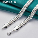 925 Silver 10mm Flat Snake Chain Necklace Women Wedding Party Gift