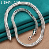 925 Silver 10mm Flat Snake Chain Necklace Women Wedding Party Gift