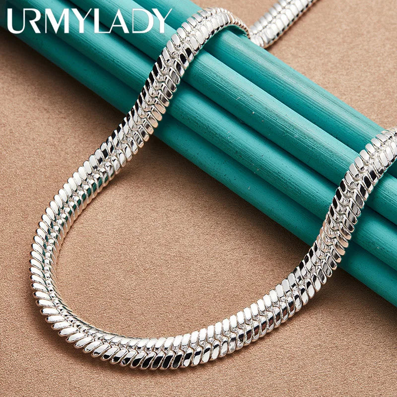 925 Silver 10mm Flat Snake Chain Necklace Women Wedding Party Gift