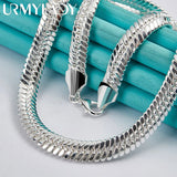 925 Silver 10mm Flat Snake Chain Necklace Women Wedding Party Gift