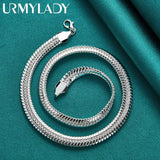 925 Silver 10mm Flat Snake Chain Necklace Women Wedding Party Gift